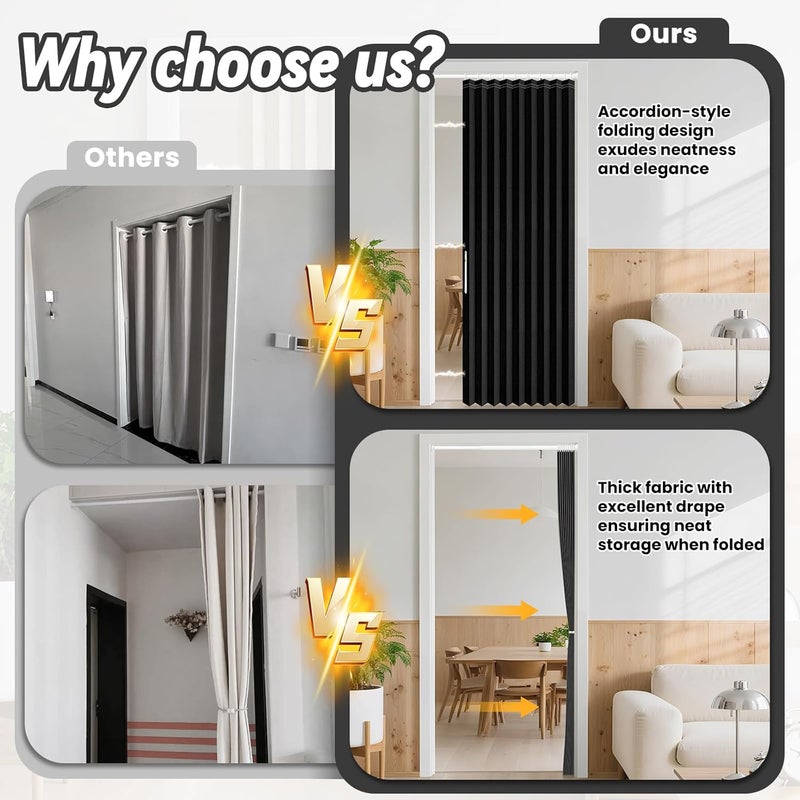 A-jazz 100% Blackout Magnetic Door Curtain Pleated Door Curtain Invisible Applicable Bedroom Room Living Room Doorway (1 Pack, 54 W x 78 L, Black+Rod) - Image 4